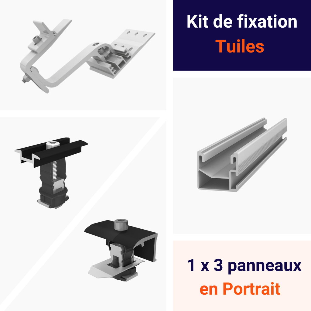 K2 Systems - Kit de fixation Tuiles 1 ligne de 3 panneaux Portrait