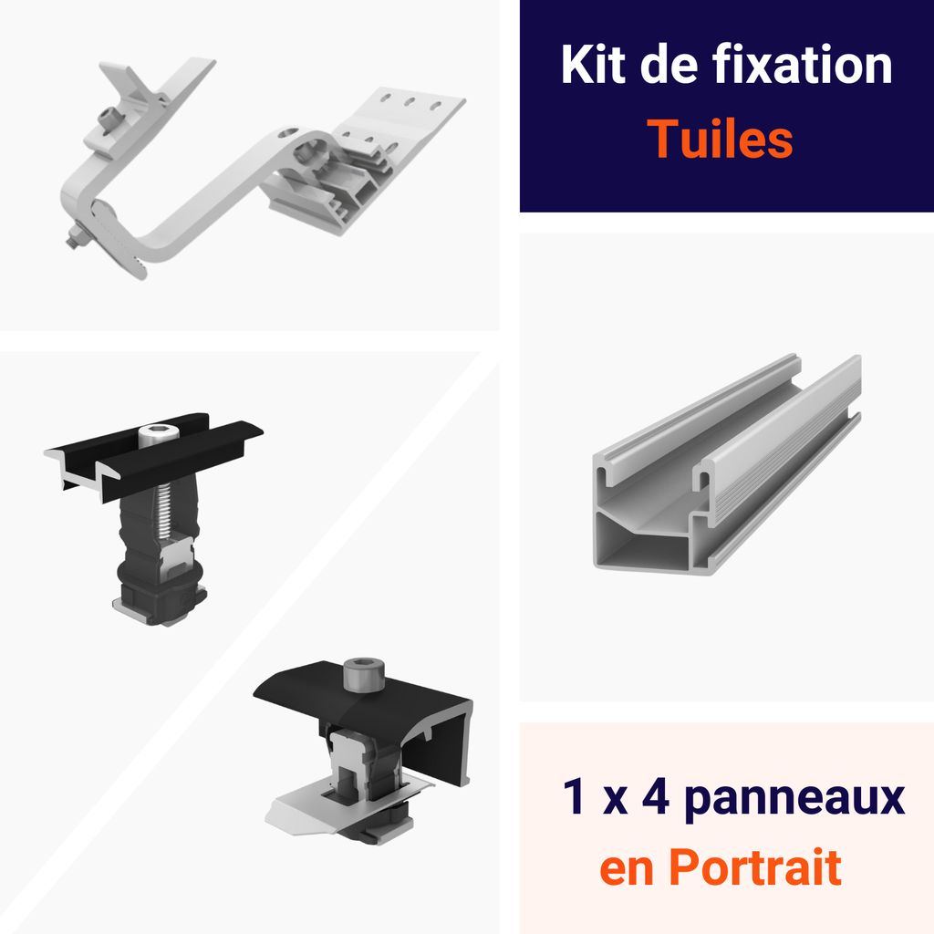 K2 Systems - Kit de fixation Tuiles 1 ligne de 4 panneaux Portrait