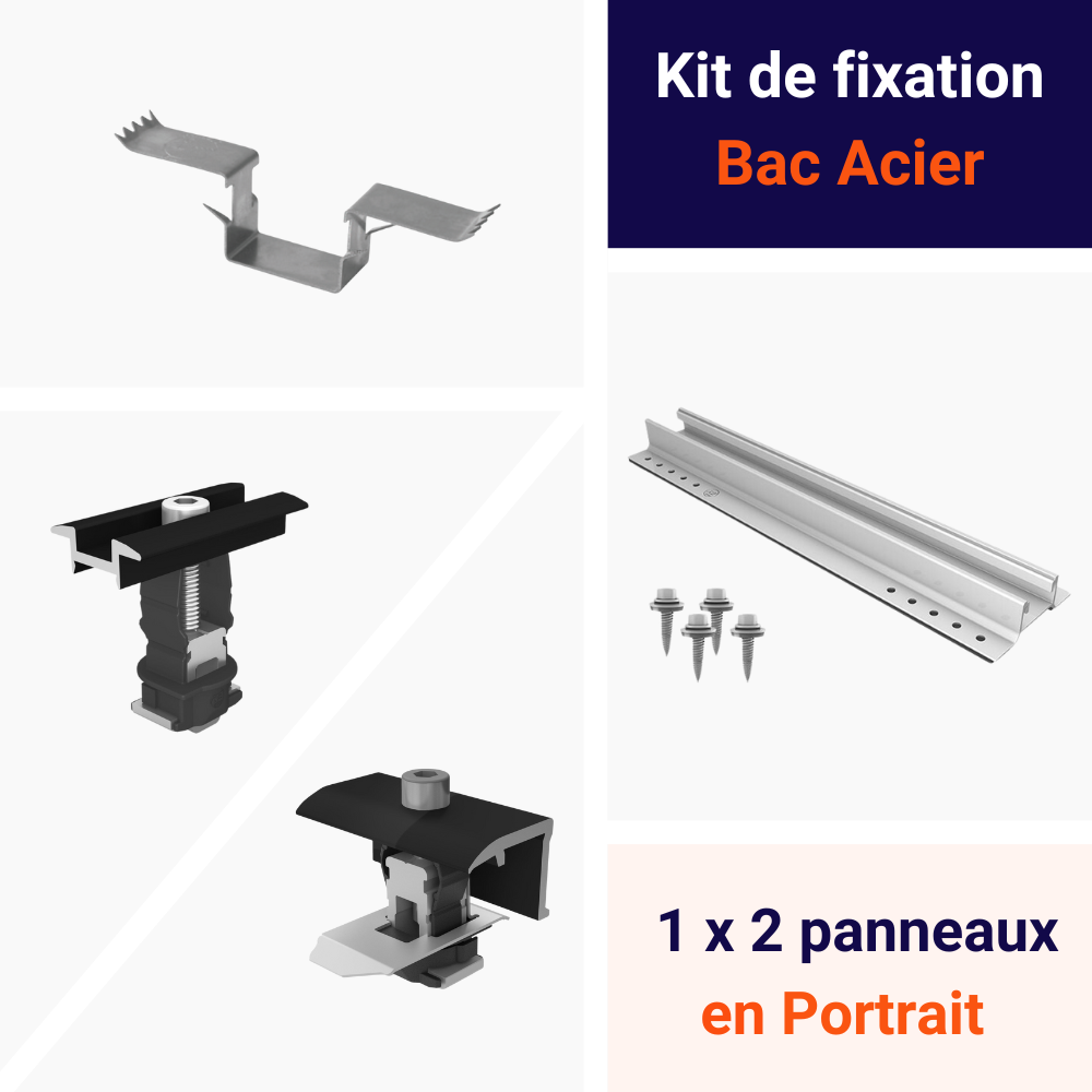 K2 Systems - Kit fixation Bac acier - 1 ligne de 2 panneaux Portrait