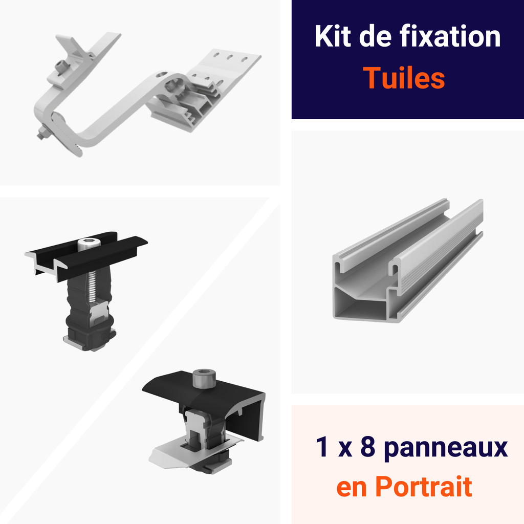K2 Systems - Kit de fixation Tuiles 1 ligne de 8 panneaux Portrait