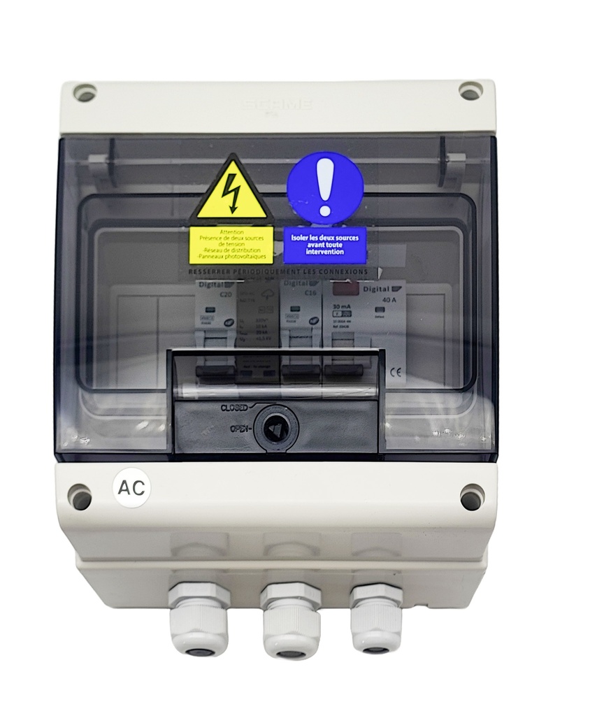 WA Conception - Coffret AC 6kW Mono, protection onduleur 32A 230VAC, Différentiel 300mA Type AC, avec parafoudre AC Type 2