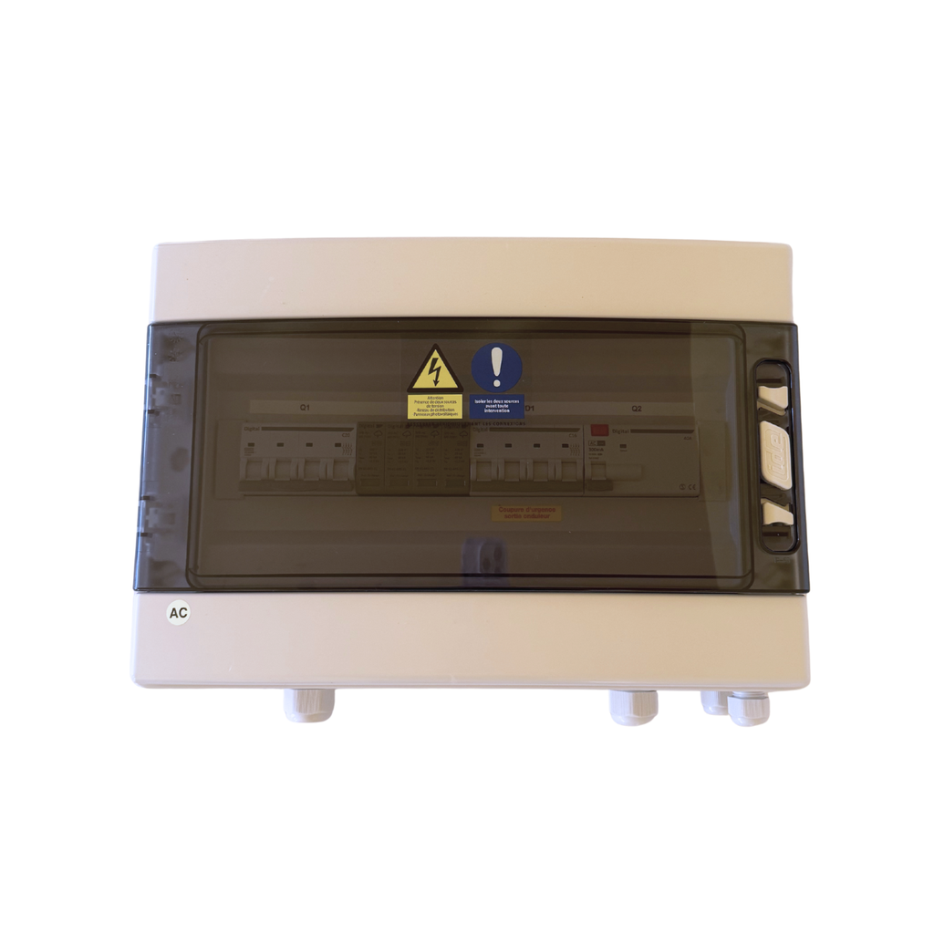 WA Conception - Coffret AC 9kW Triphasé, protection onduleur 16A 400VAC, Différentiel 300mA Type AC, avec parafoudre AC Type 2