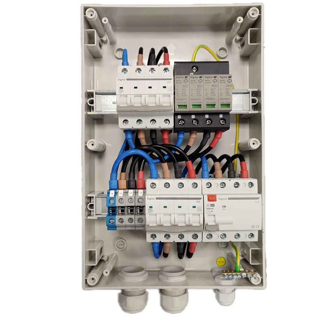 WA Conception - Coffret AC 15/17kW Triphasé, protection 1 onduleur 32A 400VAC, Différentiel 300mA Type AC, avec Parafoudre 