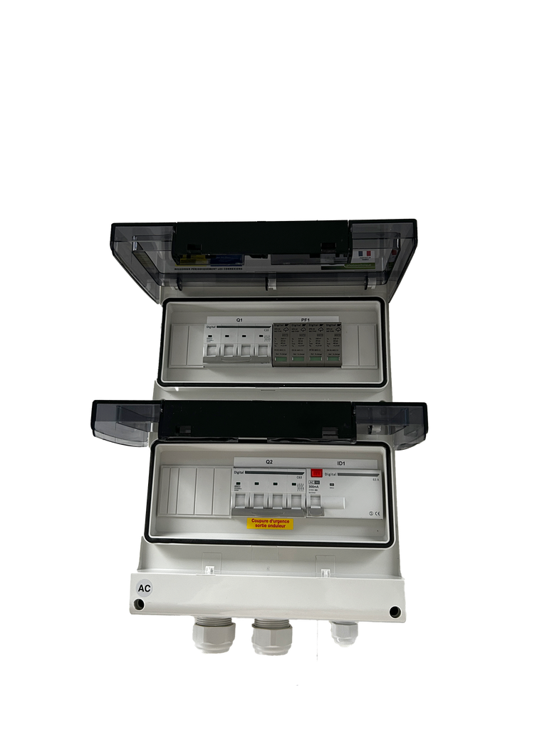 WA Conception - Coffret AC 36kW Triphasé, protection 1 onduleur 63A 400VAC, Différentiel 300mA Type AC, avec Parafoudre