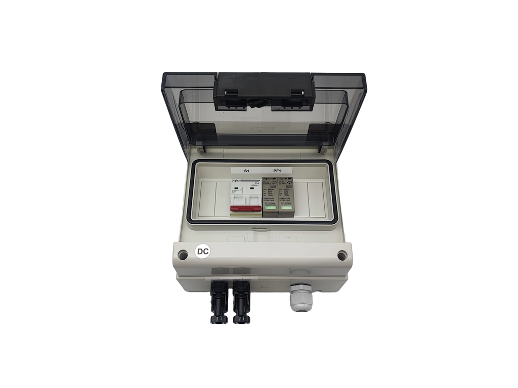 WA Conception - Coffret DC 1 String max, 25A 600VDC, avec parafoudre DC Type 2 + connectique MC4