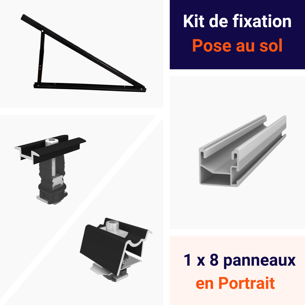 Kit de fixation au sol - 1 ligne de 8 panneaux portrait