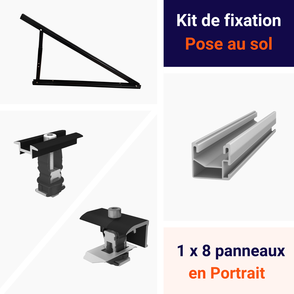 Kit de fixation au sol - 1 ligne de 8 panneaux portrait