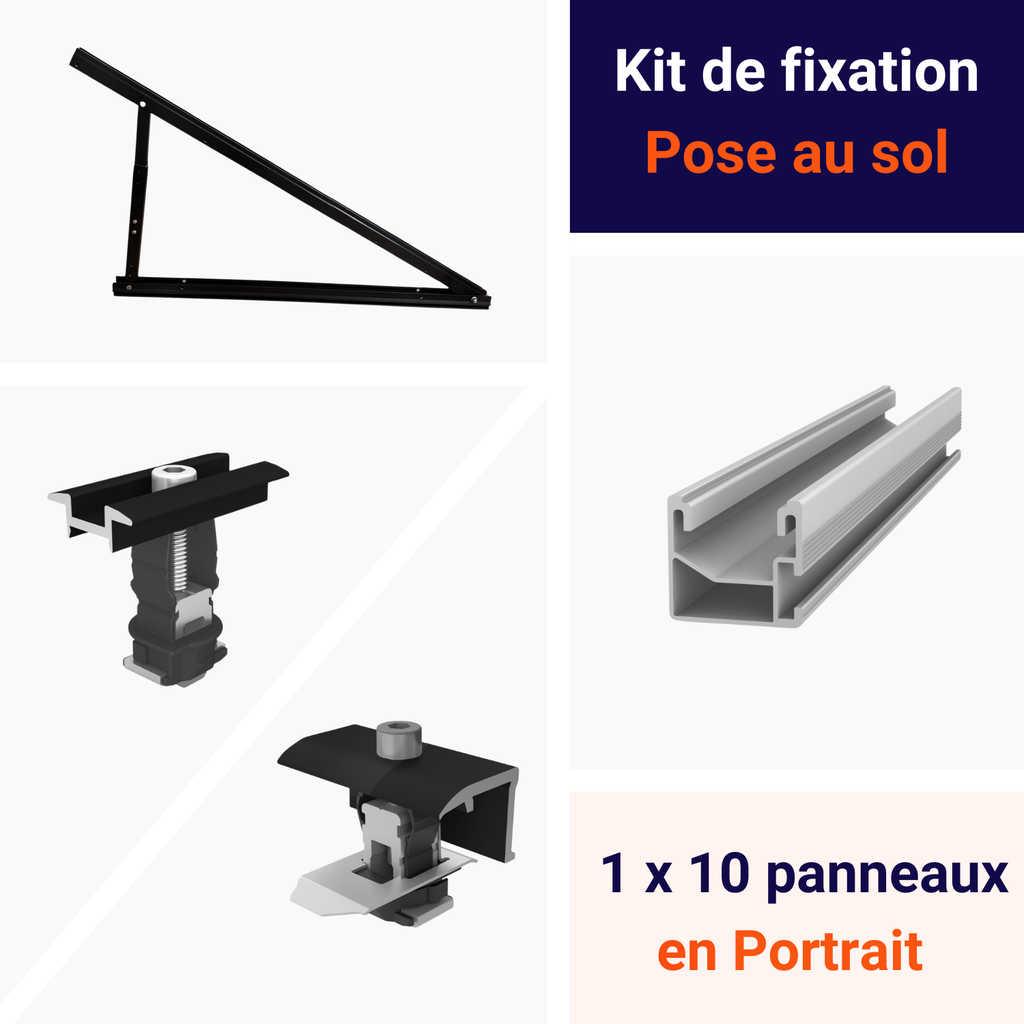 Kit de fixation au sol - 1 ligne de 10 panneaux portrait