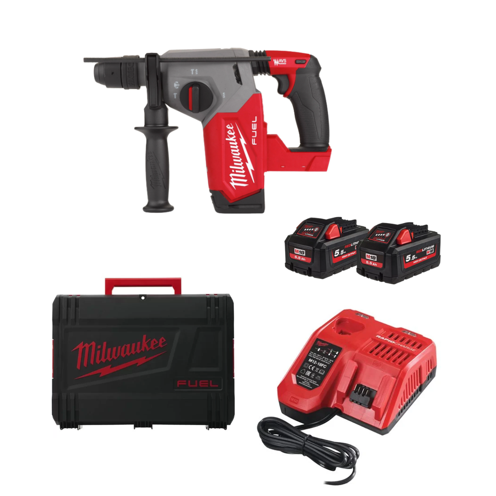 Milwaukee - 4933478889 - M18 FHX-552X - Perforateur SDS+ 26MM Fuel 2,5J 18V + 2 batteries 18V 5,5Ah + Chargeur + Coffret HD-Box
