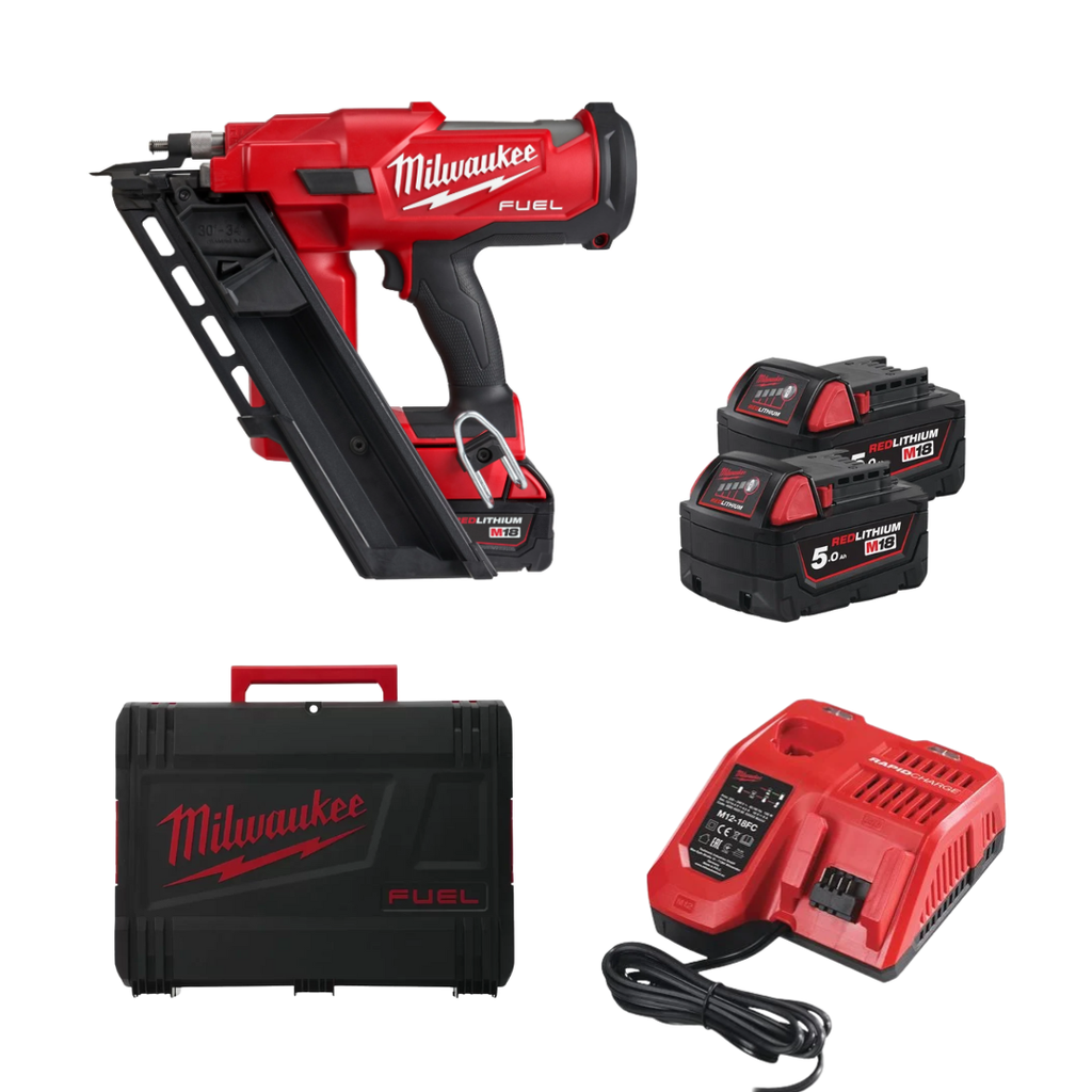 Milwaukee - 4933471404 - M18 FFN-502C - Pack Cloueur de charpente M18 FUEL 34° + 2 batteries M18 B 5Ah + Chargeur + Coffret