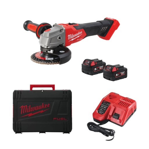 [9-097-014] Milwaukee - 4933478430 - M18 FSAG125XB-502X - Coffret meuleuse 18V 125mm + 2 batteries M18 5Ah + Chargeur + Coffret HD Box