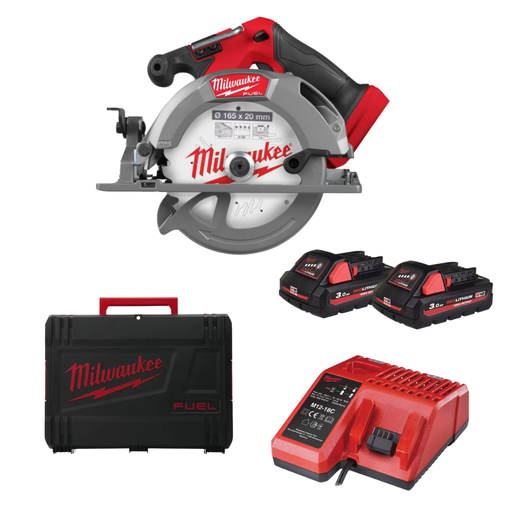 [9-097-025] Milwaukee - 4933493589 - M18 FCS552-302X - Pack Scie circulaire M18 FUEL + 2 batteries M18 HB 3Ah + Chargeur + Coffret HD Box