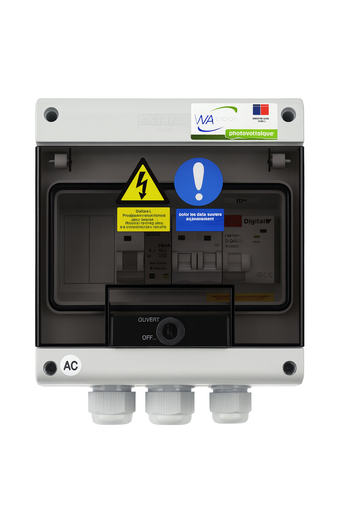 [4-096-025] WA Conception - Coffret AC 9-12kW Mono, protection onduleur 50A 230VAC, Différentiel 300mA Type AC, avec parafoudre AC Type 2